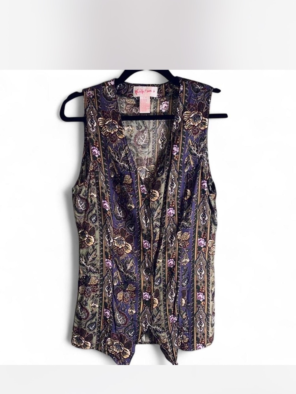 Vintage Kikomo Sleeveless Purple Paisley Tie-Front Blouse size L